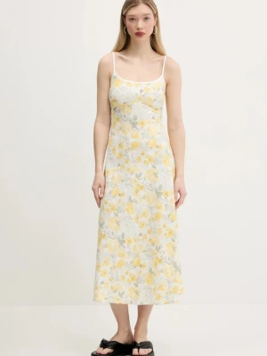 Hollister Co. sukienka lniana kolor żółty midi prosta KI359-5266