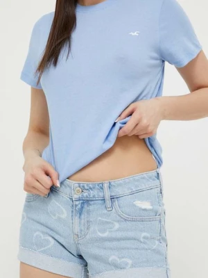 Zdjęcie produktu Hollister Co. szorty CURVY JEANS damskie kolor niebieski wzorzyste high waist