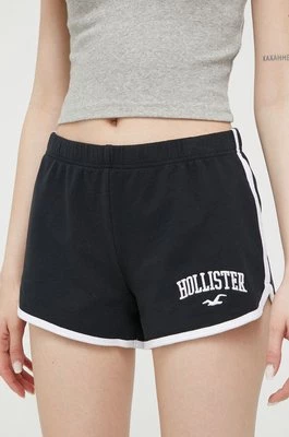 Hollister Co. szorty damskie kolor czarny z aplikacją high waist