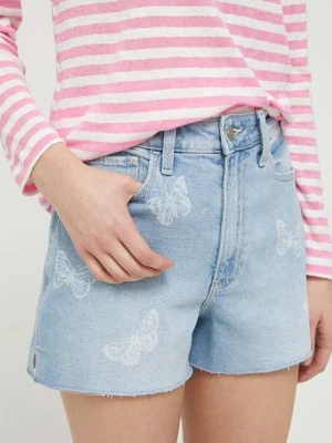 Hollister Co. szorty jeansowe CURVY JEANS damskie kolor niebieski z aplikacją high waist