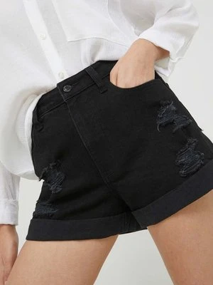 Hollister Co. szorty jeansowe damskie kolor czarny gładkie high waist