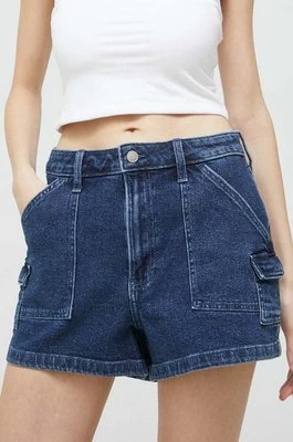 Hollister Co. szorty jeansowe damskie kolor granatowy gładkie high waist