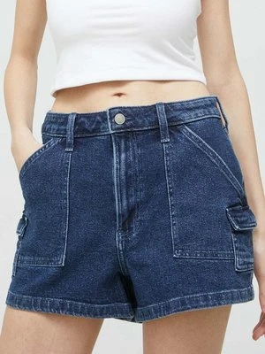 Hollister Co. szorty jeansowe damskie kolor granatowy gładkie high waist