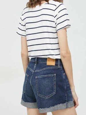 Hollister Co. szorty jeansowe damskie kolor granatowy gładkie high waist