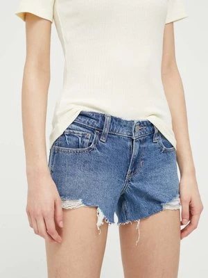 Hollister Co. szorty jeansowe damskie kolor granatowy gładkie high waist