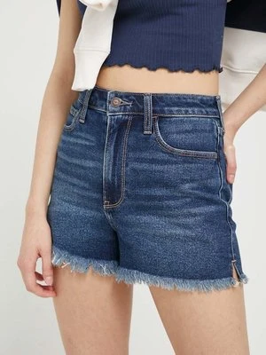 Hollister Co. szorty jeansowe damskie kolor granatowy gładkie high waist