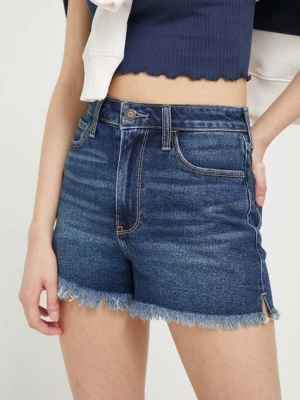 Hollister Co. szorty jeansowe damskie kolor granatowy gładkie high waist