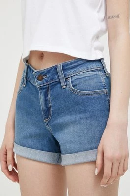 Hollister Co. szorty jeansowe damskie kolor niebieski gładkie high waist