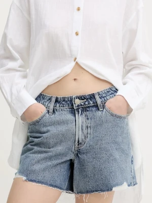 Hollister Co. szorty jeansowe damskie kolor niebieski gładkie high waist KI349-5160