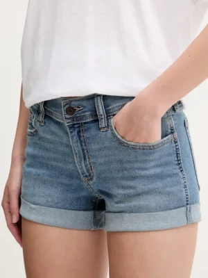 Hollister Co. szorty jeansowe damskie kolor niebieski gładkie high waist KI349-5177