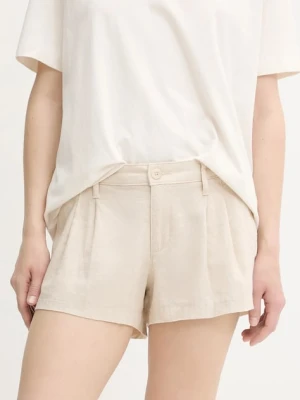 Hollister Co. szorty lniane damskie kolor beżowy gładkie high waist KI349-5124