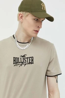 Hollister Co. t-shirt bawełniany kolor beżowy z aplikacją