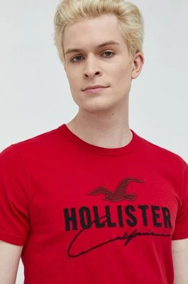 Hollister Co. t-shirt bawełniany kolor czerwony z aplikacją