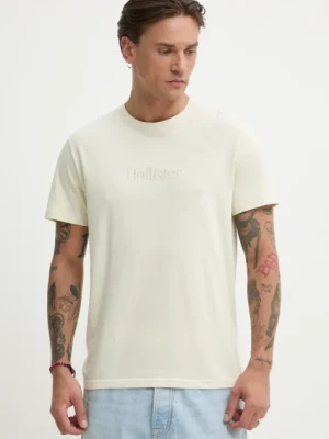 Hollister Co. t-shirt bawełniany męski kolor beżowy z aplikacją KI323-5134