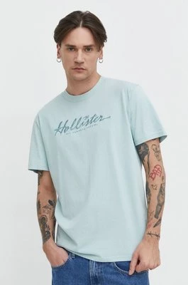 Hollister Co. t-shirt bawełniany męski kolor niebieski z aplikacją