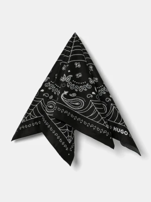HUGO apaszka bawełniana kolor czarny wzorzysta 50536055
