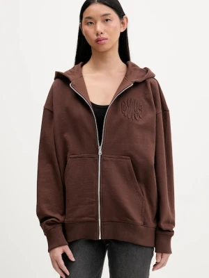 Hugo Blue bluza bawełniana Doa_B_3 damska kolor brązowy z kapturem z aplikacją 50553980