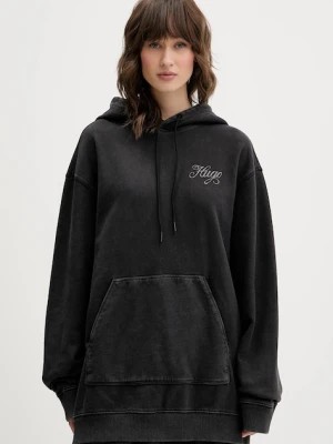 Hugo Blue bluza bawełniana Dejandra_B_3 damska kolor czarny z kapturem z aplikacją 50547955