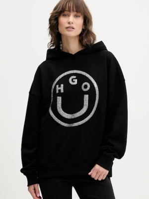 Hugo Blue bluza bawełniana Dolasa_B_2 damska kolor czarny z kapturem z nadrukiem 50550709