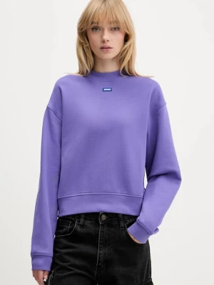 Hugo Blue bluza bawełniana Delessa_B_1 damska kolor fioletowy z aplikacją 50534344