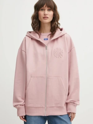 Hugo Blue bluza bawełniana Doa_B_3 damska kolor różowy z kapturem z aplikacją 50553980