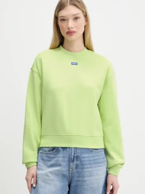 Hugo Blue bluza bawełniana Delessa_B_1 damska kolor zielony z aplikacją 50534344