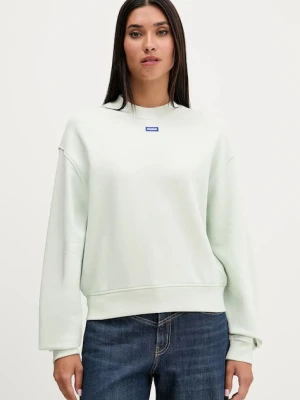 Hugo Blue bluza bawełniana damska kolor zielony z aplikacją 50534344