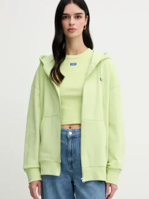 HUGO Blue bluza bawełniana damska kolor zielony z kapturem gładka 50542512