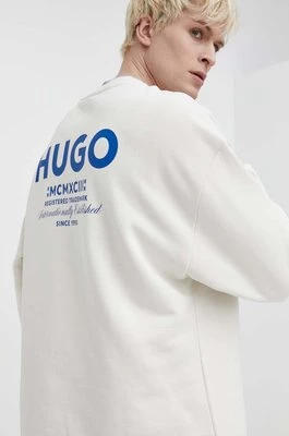 Hugo Blue bluza bawełniana męska kolor beżowy z nadrukiem 50510732