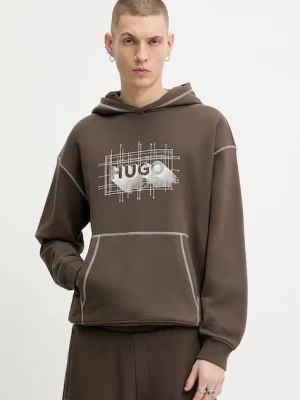 Hugo Blue bluza bawełniana Nothalium męska kolor brązowy z kapturem wzorzysta 50553506
