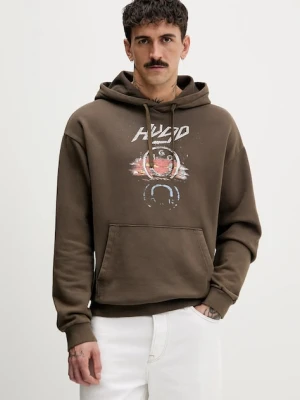 Hugo Blue bluza bawełniana Nimponex męska kolor brązowy z kapturem z nadrukiem 50554385