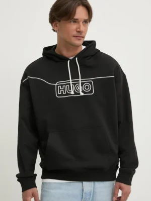 Hugo Blue bluza bawełniana męska kolor czarny z kapturem z aplikacją 50530342
