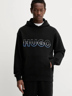 Hugo Blue bluza bawełniana Nogudi męska kolor czarny z kapturem z aplikacją 50549151