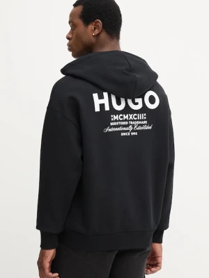 Hugo Blue bluza bawełniana męska kolor czarny z kapturem z nadrukiem 50520017