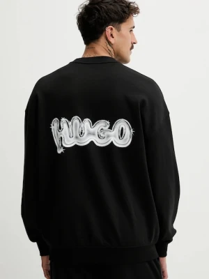 Hugo Blue bluza bawełniana męska kolor czarny z kapturem z nadrukiem 50549778