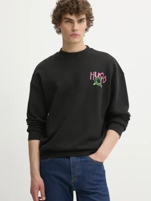 Hugo Blue bluza bawełniana męska kolor czarny z nadrukiem 50539702