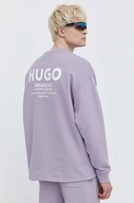 Hugo Blue bluza bawełniana męska kolor fioletowy z nadrukiem 50510732