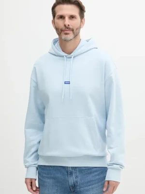 Zdjęcie produktu Hugo Blue bluza bawełniana męska kolor niebieski z kapturem gładka