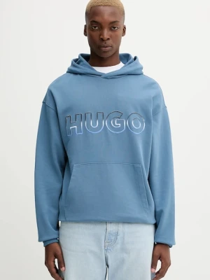 Hugo Blue bluza bawełniana Nogudi męska kolor niebieski z kapturem z aplikacją 50549151
