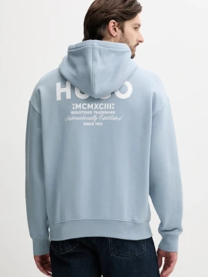 Hugo Blue bluza bawełniana męska kolor niebieski z kapturem z nadrukiem 50510724