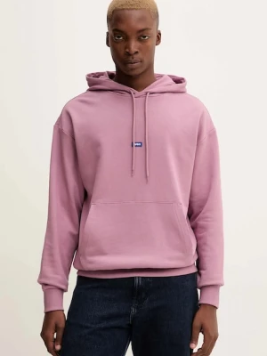 Hugo Blue bluza bawełniana męska kolor różowy z kapturem 50522374