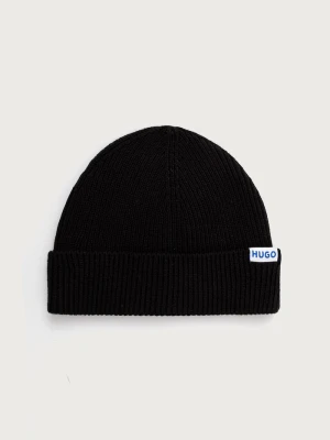 HUGO Blue czapka beanie męska z wełną Xiav_1 czarny