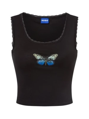 HUGO BLUE Damski croptop - Delarina_B Kobiety Bawełna czarny nadruk,