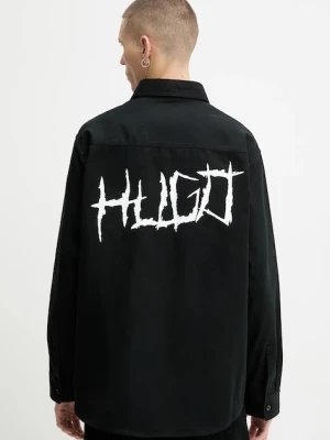 Hugo Blue koszula bawełniana Ebolt męska kolor czarny relaxed z kołnierzykiem klasycznym 50556348