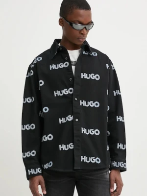 HUGO Blue koszula jeansowa męska kolor czarny relaxed z kołnierzykiem klasycznym 50534186