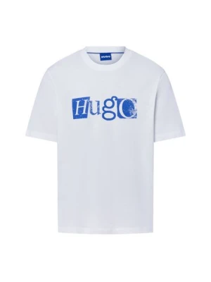 HUGO BLUE Koszulka męska - Nugix Mężczyźni Bawełna biały|niebieski nadruk,