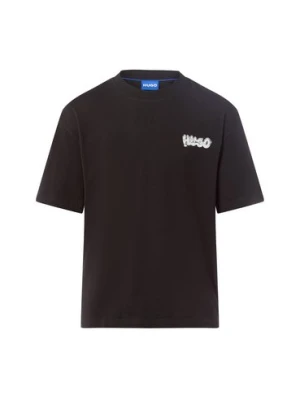 HUGO BLUE Koszulka męska - Nyrotee Mężczyźni Bawełna czarny nadruk,