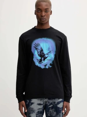 Hugo Blue longsleeve bawełniany kolor czarny z nadrukiem 50549135