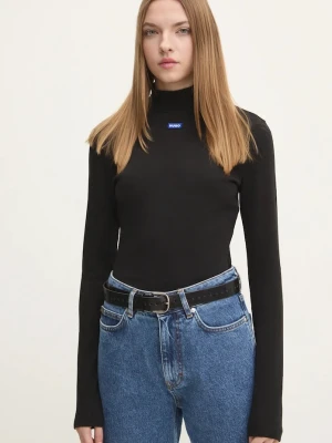 HUGO Blue longsleeve damski bawełniany z elastanem Easy Longsleeve_B czarny