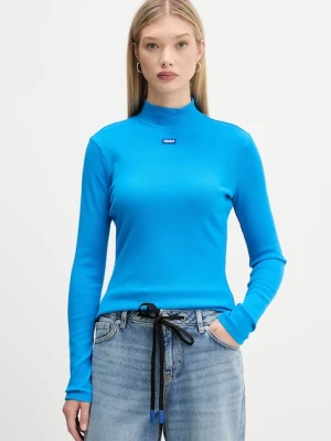 Hugo Blue longsleeve damski kolor turkusowy z półgolfem 50525318